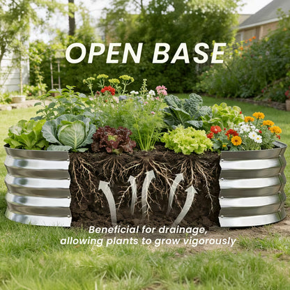 48 in. L x 24 in. W x 12 in. H Galvanized Steel Oval Raised Garden Bed with Open-Bottom Design for Outdoor