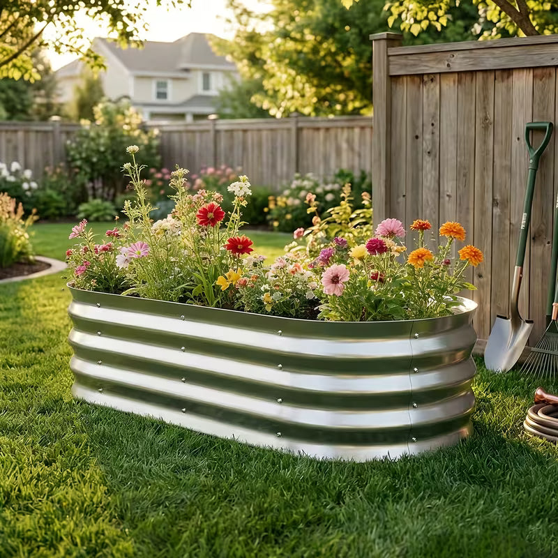 48 in. L x 24 in. W x 12 in. H Galvanized Steel Oval Raised Garden Bed with Open-Bottom Design for Outdoor
