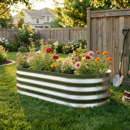 48 in. L x 24 in. W x 12 in. H Galvanized Steel Oval Raised Garden Bed with Open-Bottom Design for Outdoor