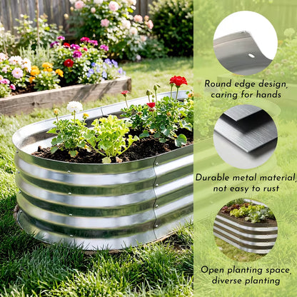 48 in. L x 24 in. W x 12 in. H Galvanized Steel Oval Raised Garden Bed with Open-Bottom Design for Outdoor