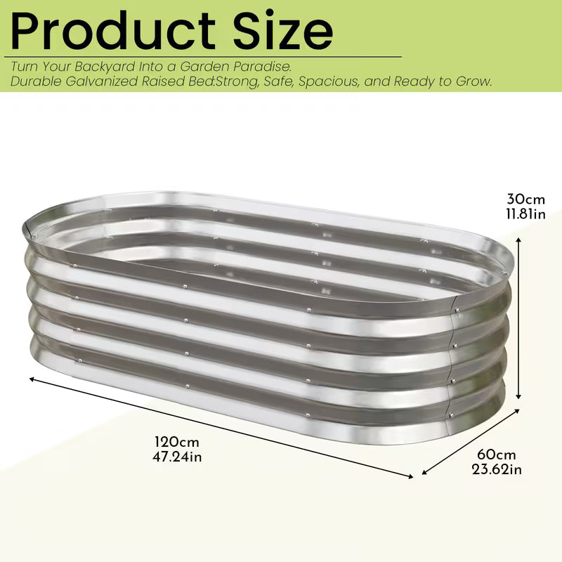 48 in. L x 24 in. W x 12 in. H Galvanized Steel Oval Raised Garden Bed with Open-Bottom Design for Outdoor