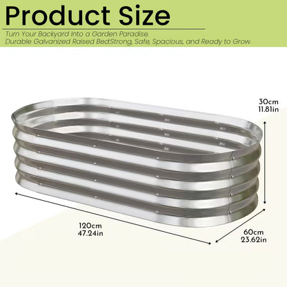 48 in. L x 24 in. W x 12 in. H Galvanized Steel Oval Raised Garden Bed with Open-Bottom Design for Outdoor