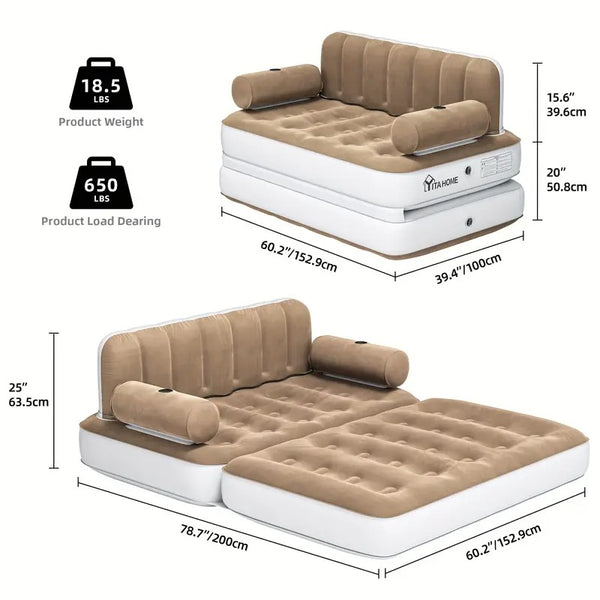 inflatable air sofa bed 2 in 1 backrest couch airbed with headboard and pump convertible blow up bed mattress for and guests living room size _ temu Temu