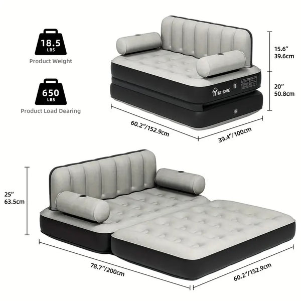 inflatable air sofa bed 2 in 1 backrest couch airbed with headboard and pump convertible blow up bed mattress for and guests living room size _ temu Temu